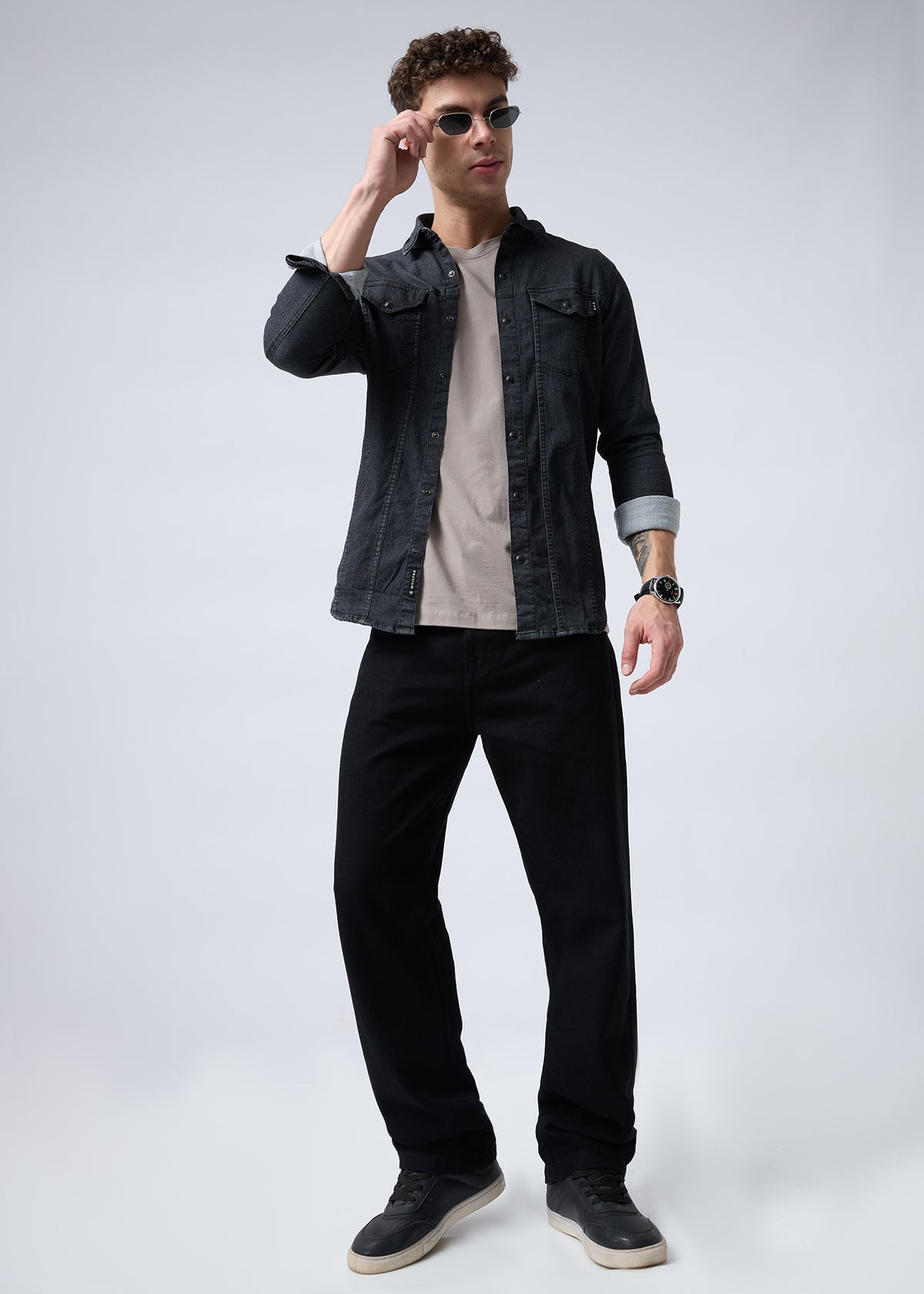 Harare Washed Denim Shirt: Black