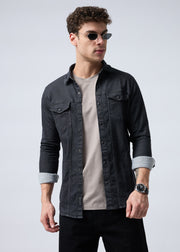 Harare Washed Denim Shirt: Black