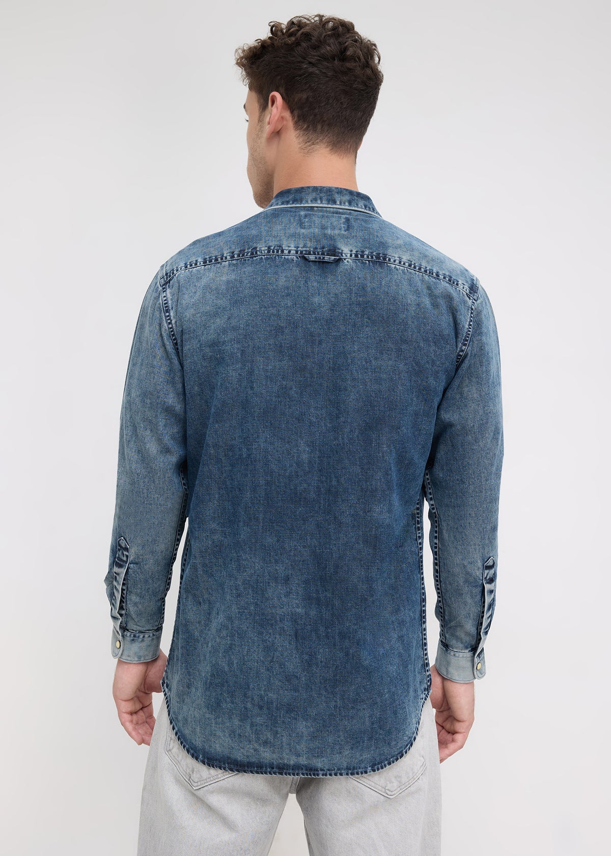 Hygienic Washed Double-Pocket Denim Shirt: Stone