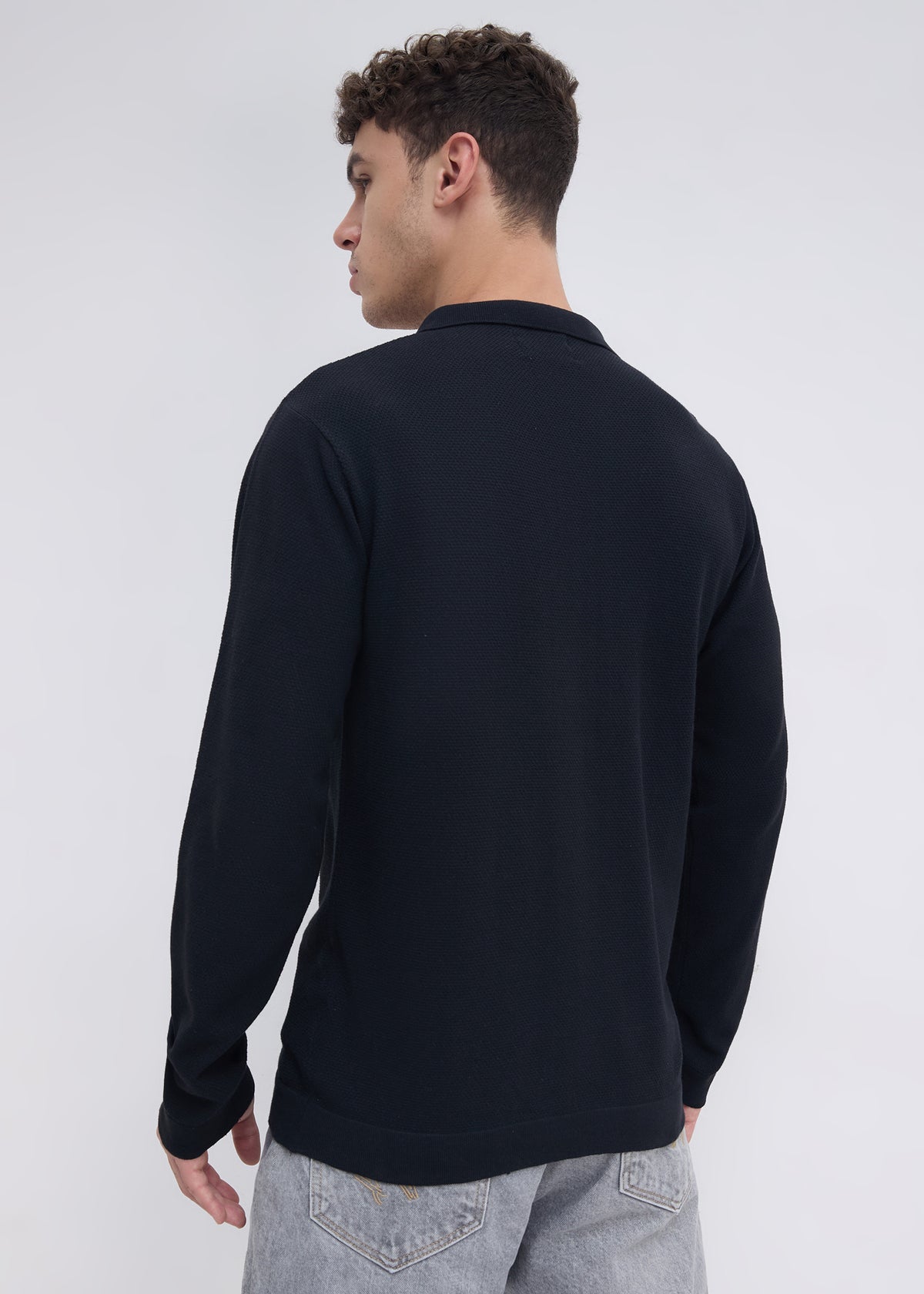 Alvares Textured Zip-Front Sweater: Black