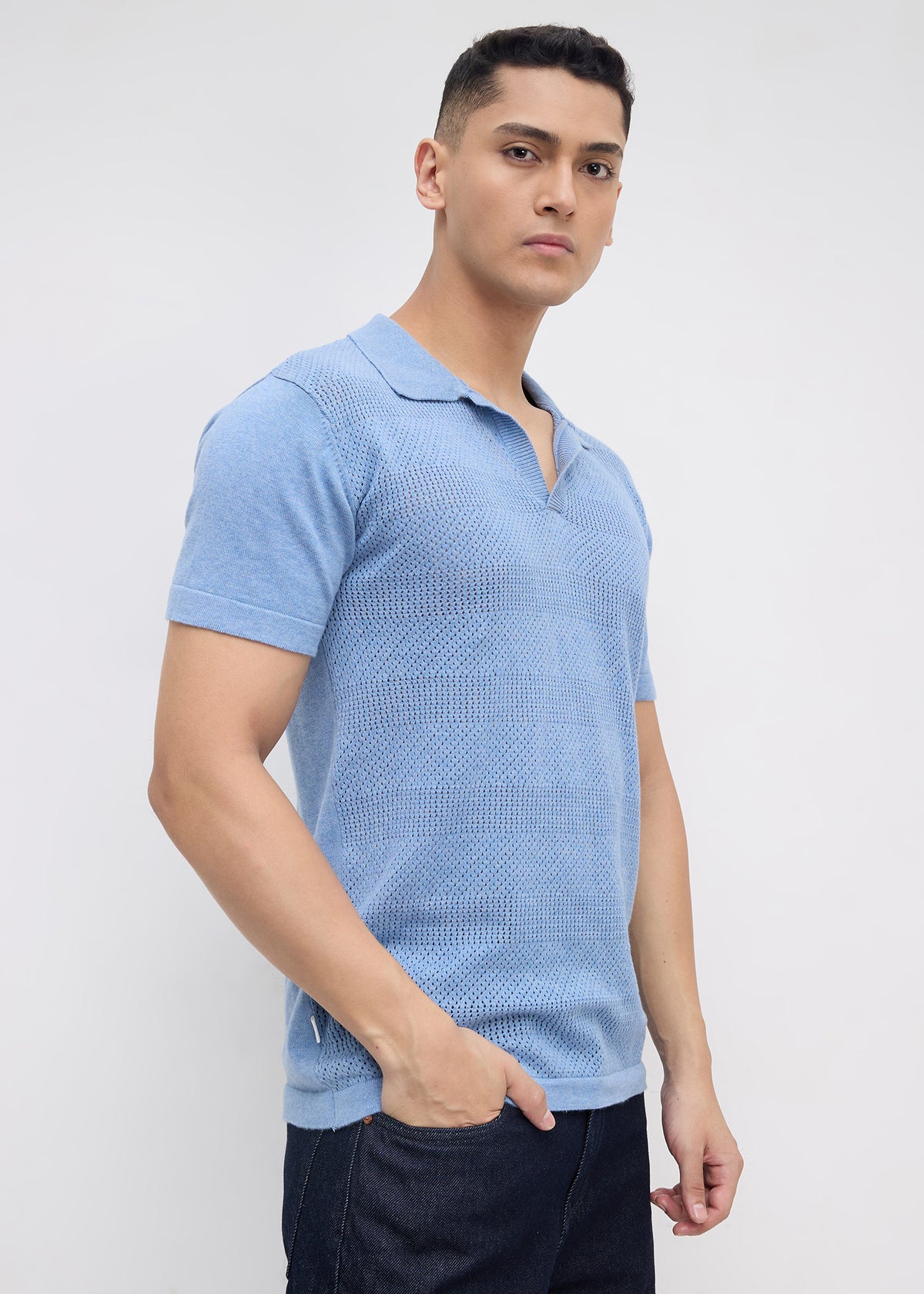 Montack Knitted Polo: Sky