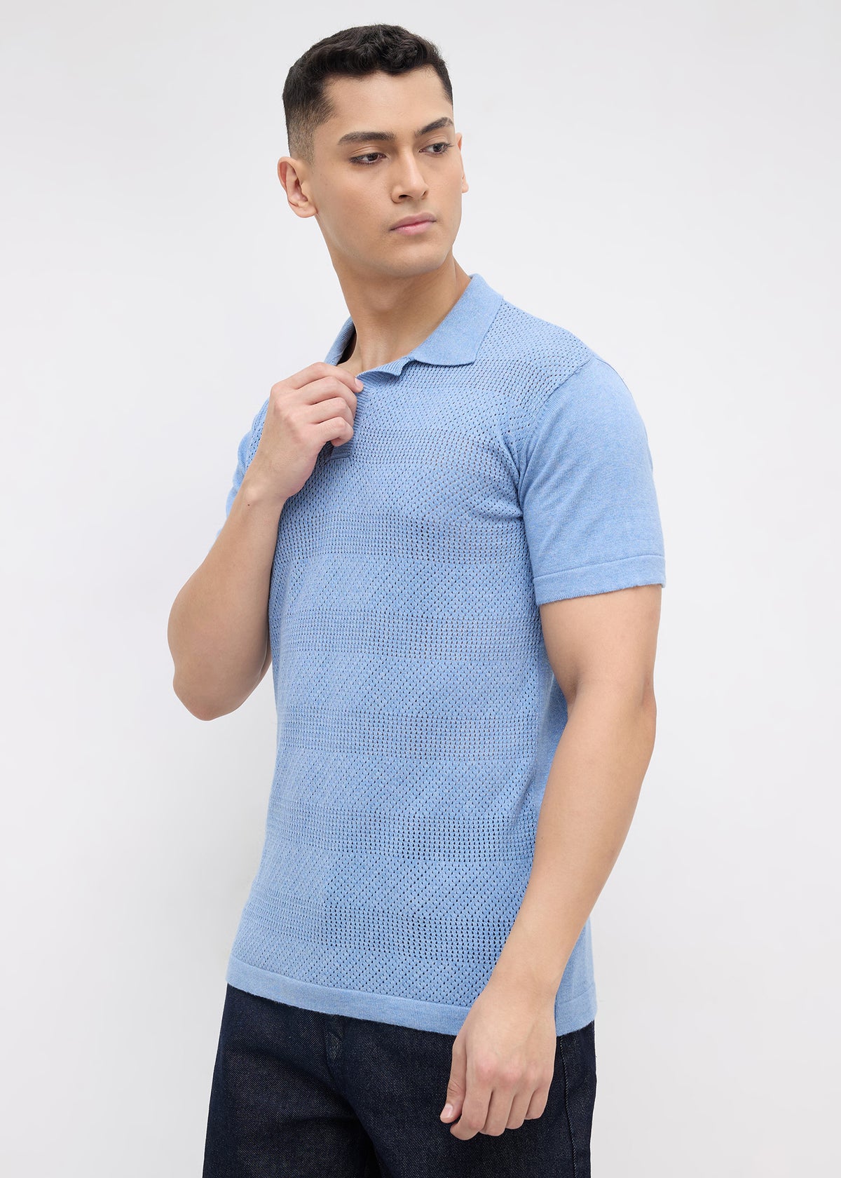 Montack Knitted Polo: Sky