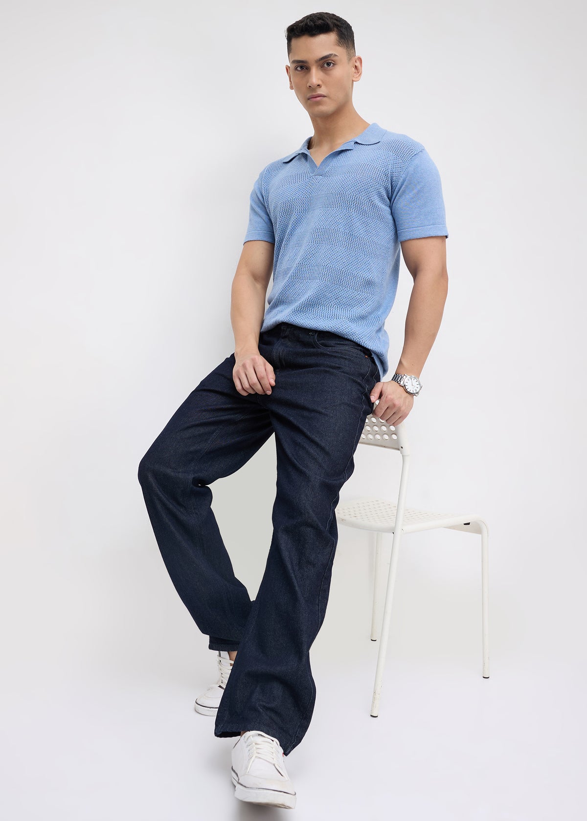 Montack Knitted Polo: Sky