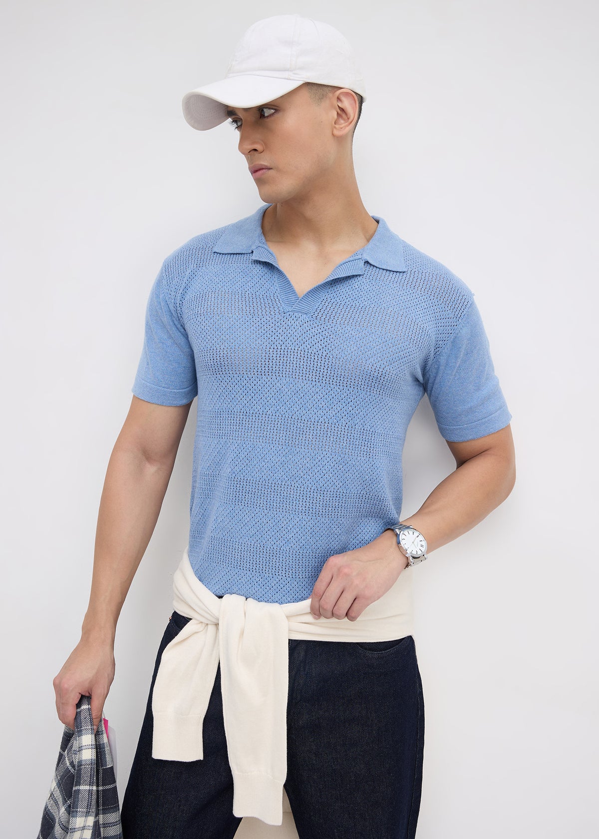 Montack Knitted Polo: Sky