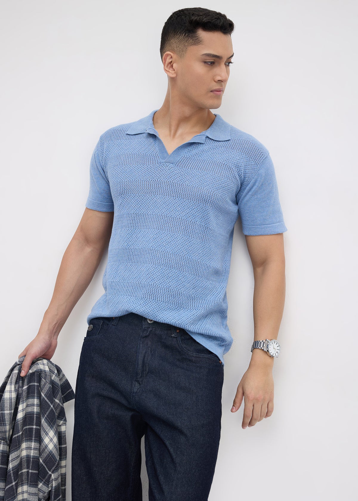 Montack Knitted Polo: Sky