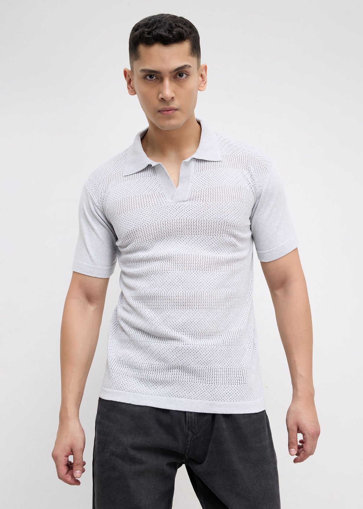 Montack Knitted Polo: Grey