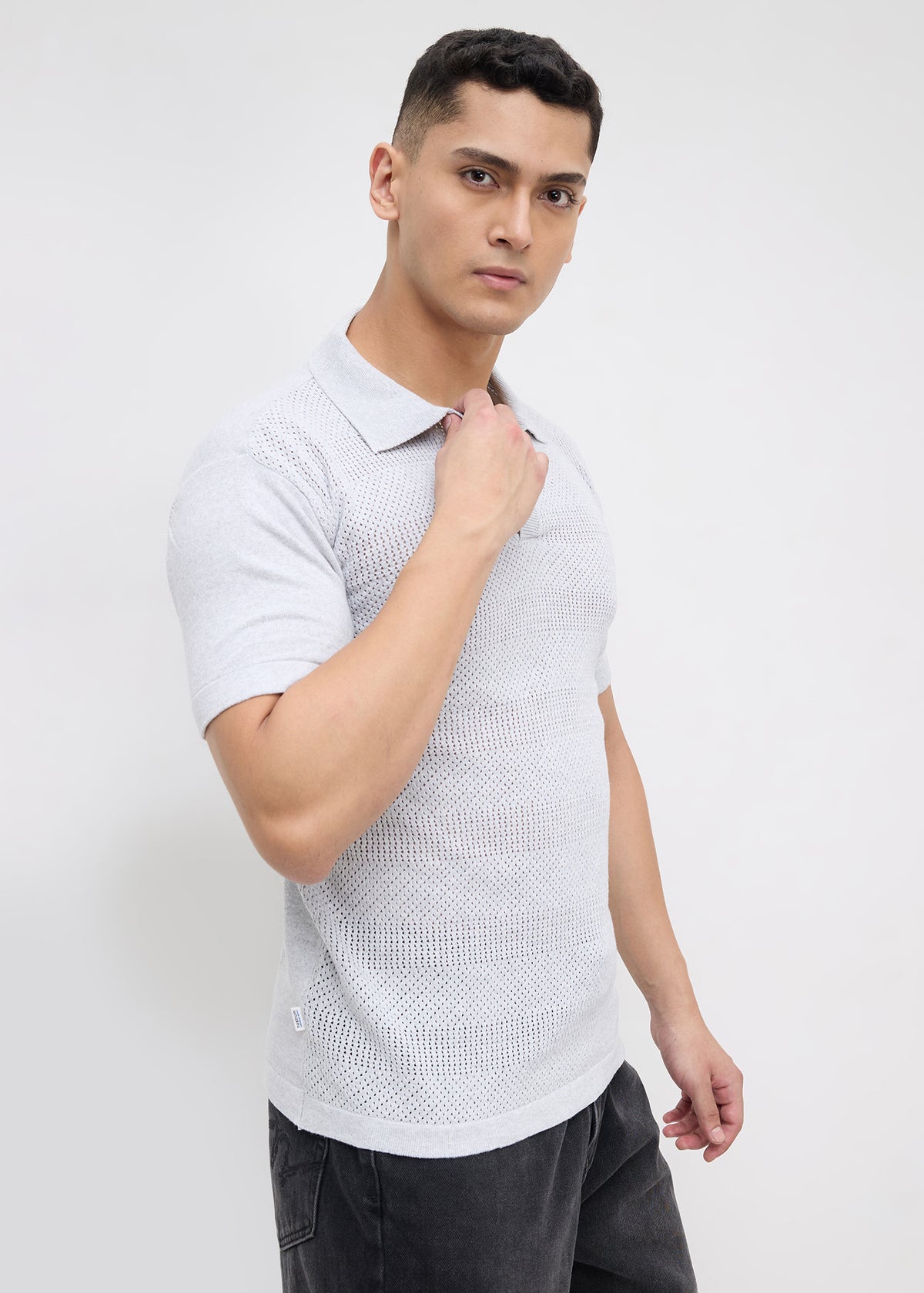 Montack Knitted Polo: Grey