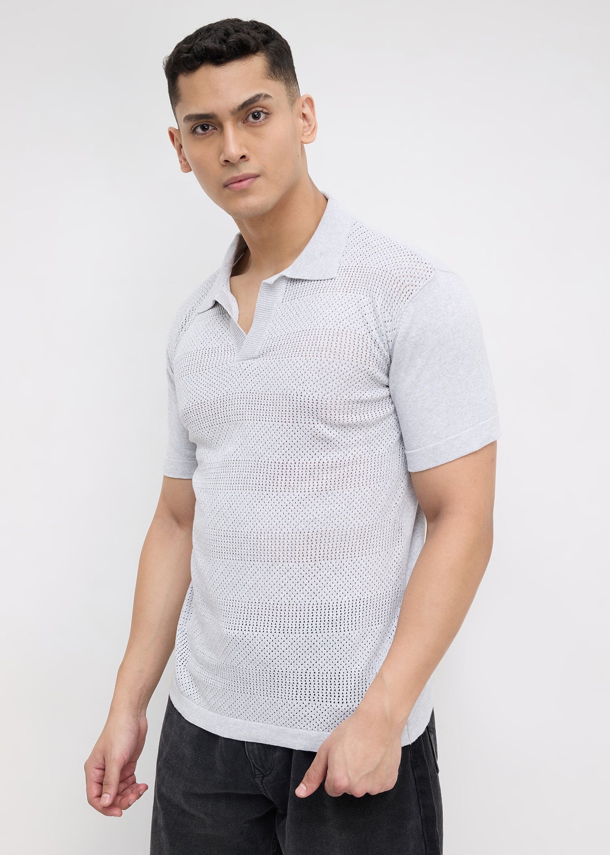 Montack Knitted Polo: Grey