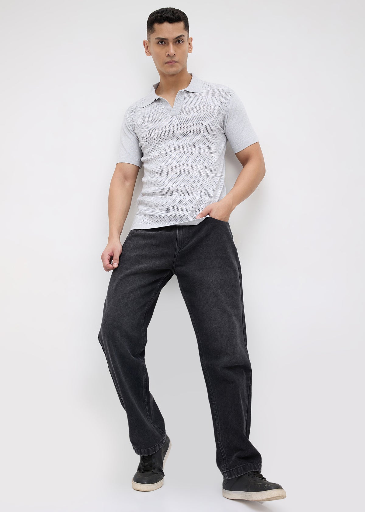 Montack Knitted Polo: Grey