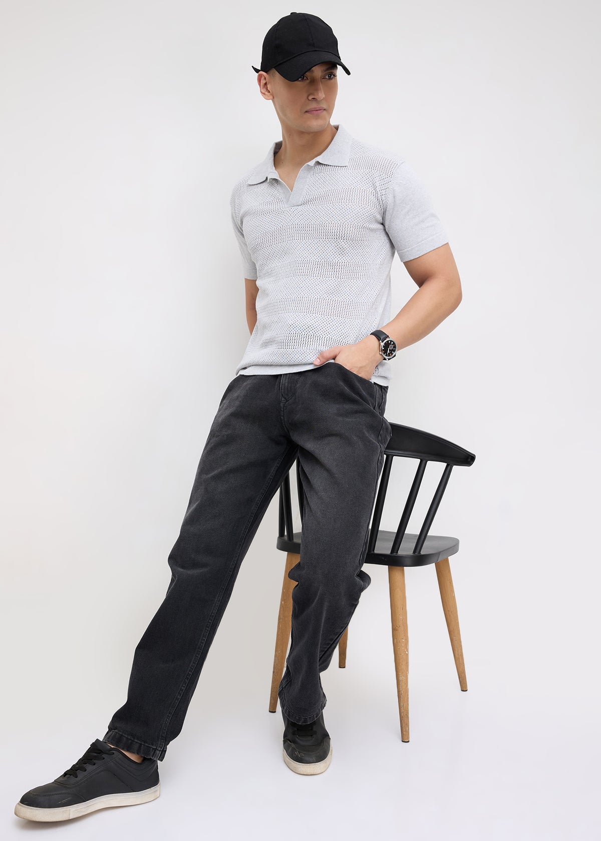 Montack Knitted Polo: Grey