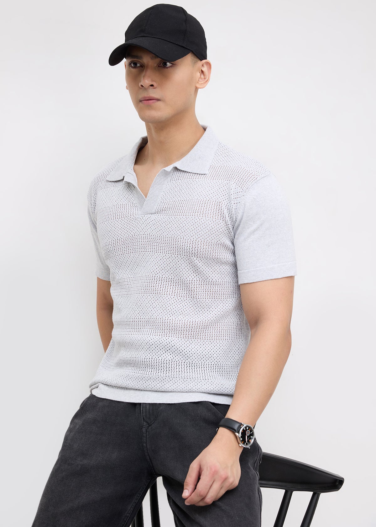 Montack Knitted Polo: Grey