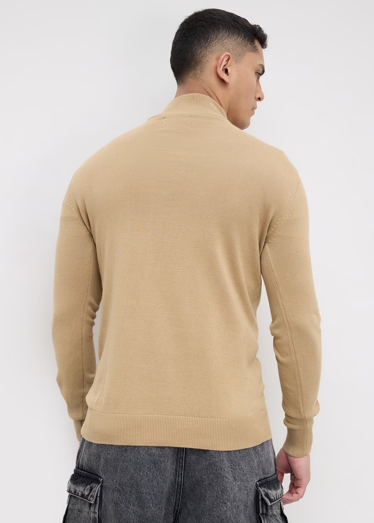 Lauren Quarter-Zip High Neck Pullover: Beige