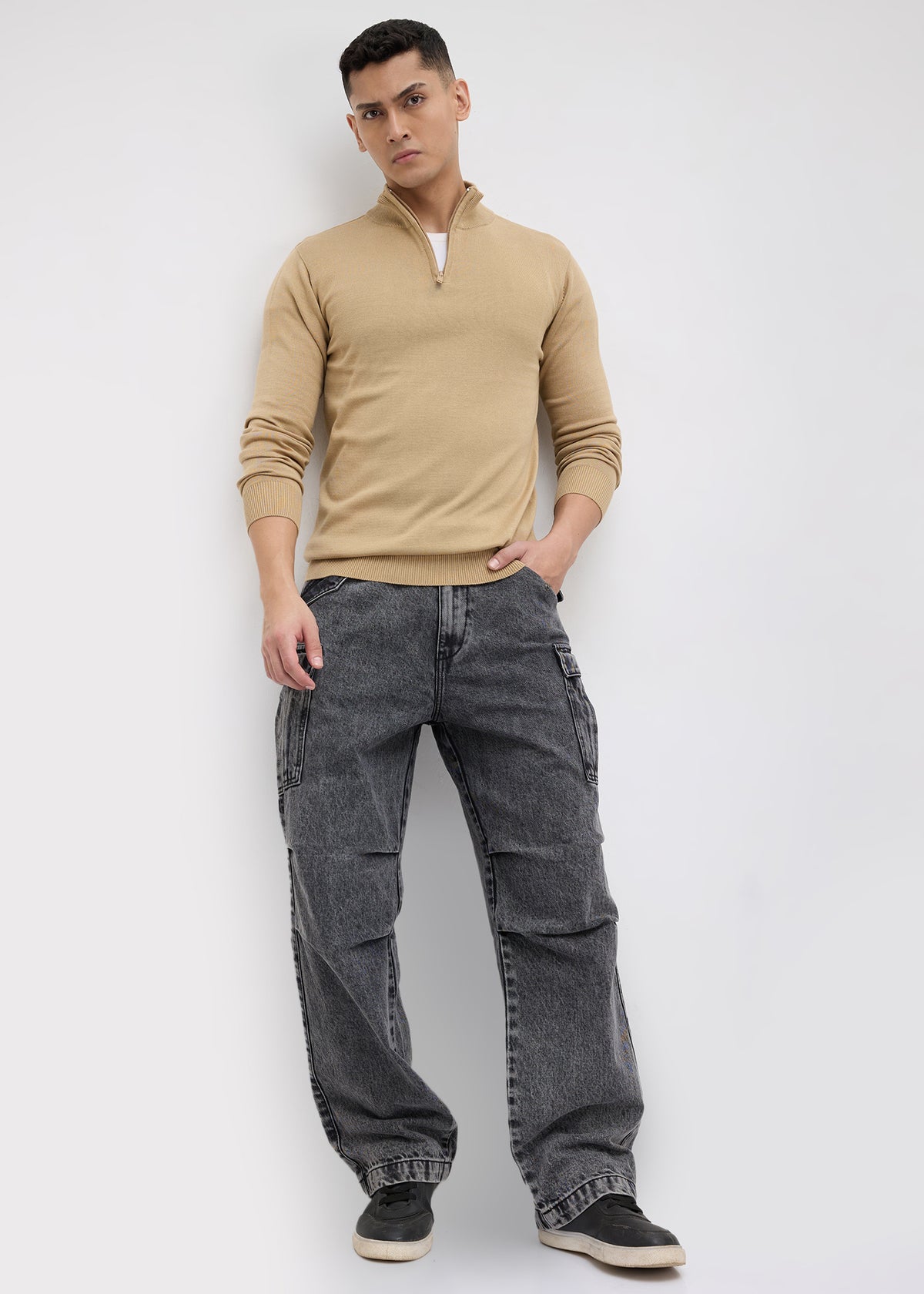 Lauren Quarter-Zip High Neck Pullover: Beige