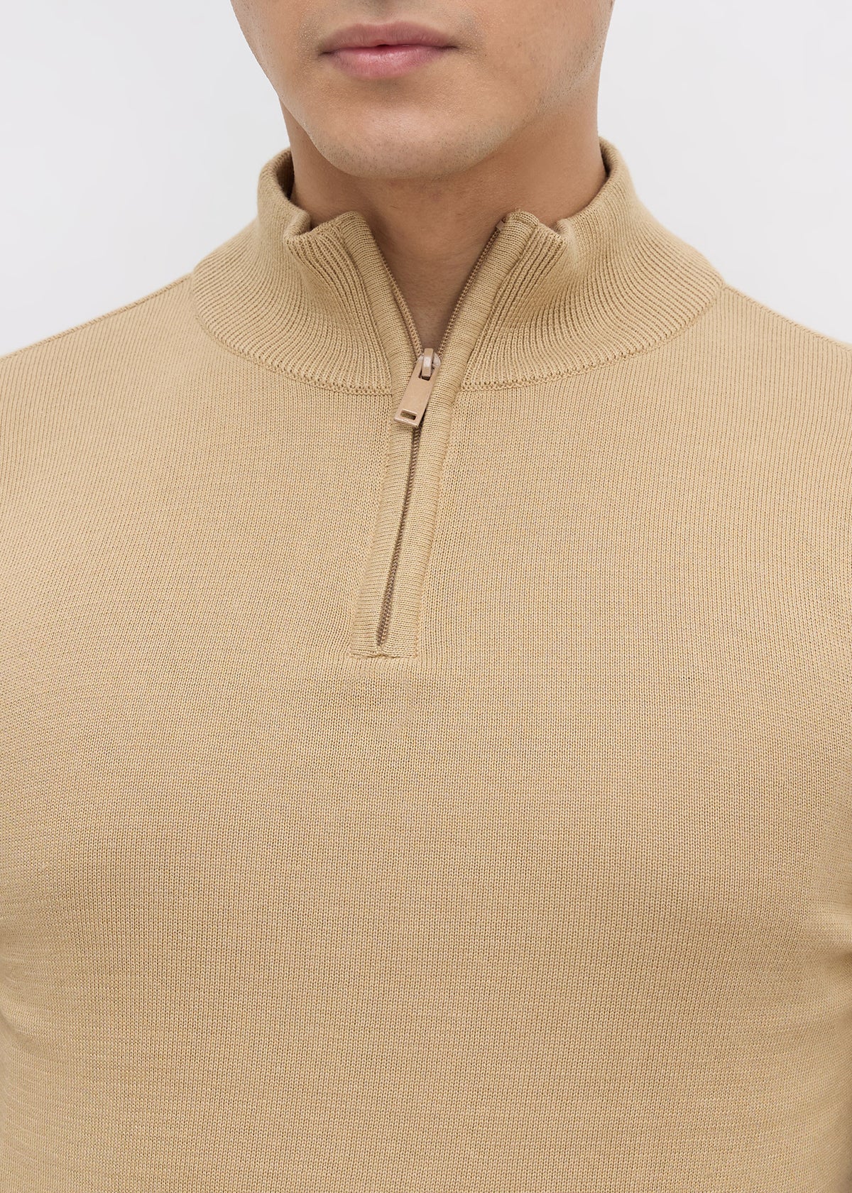 Lauren Quarter-Zip High Neck Pullover: Beige