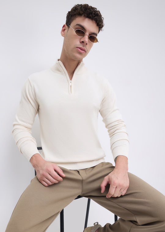 Lauren Quarter-Zip High Neck Pullover: White