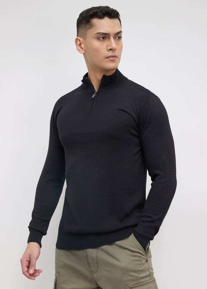 Lauren Quarter-Zip High Neck Pullover: Black