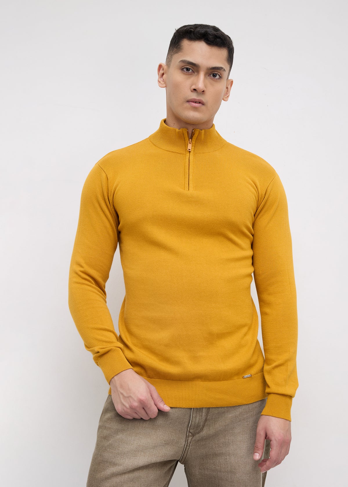 Lauren Quarter-Zip High Neck Pullover: Mustard