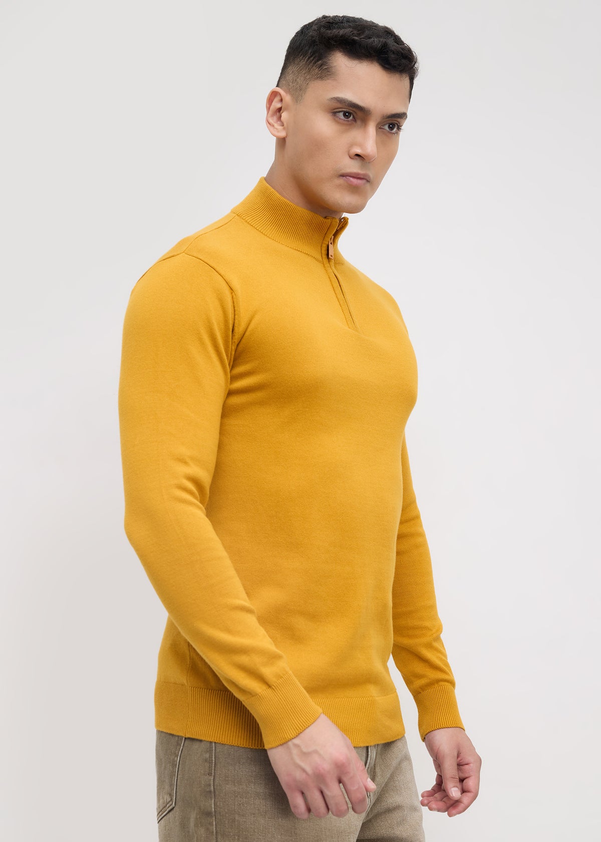 Lauren Quarter-Zip High Neck Pullover: Mustard