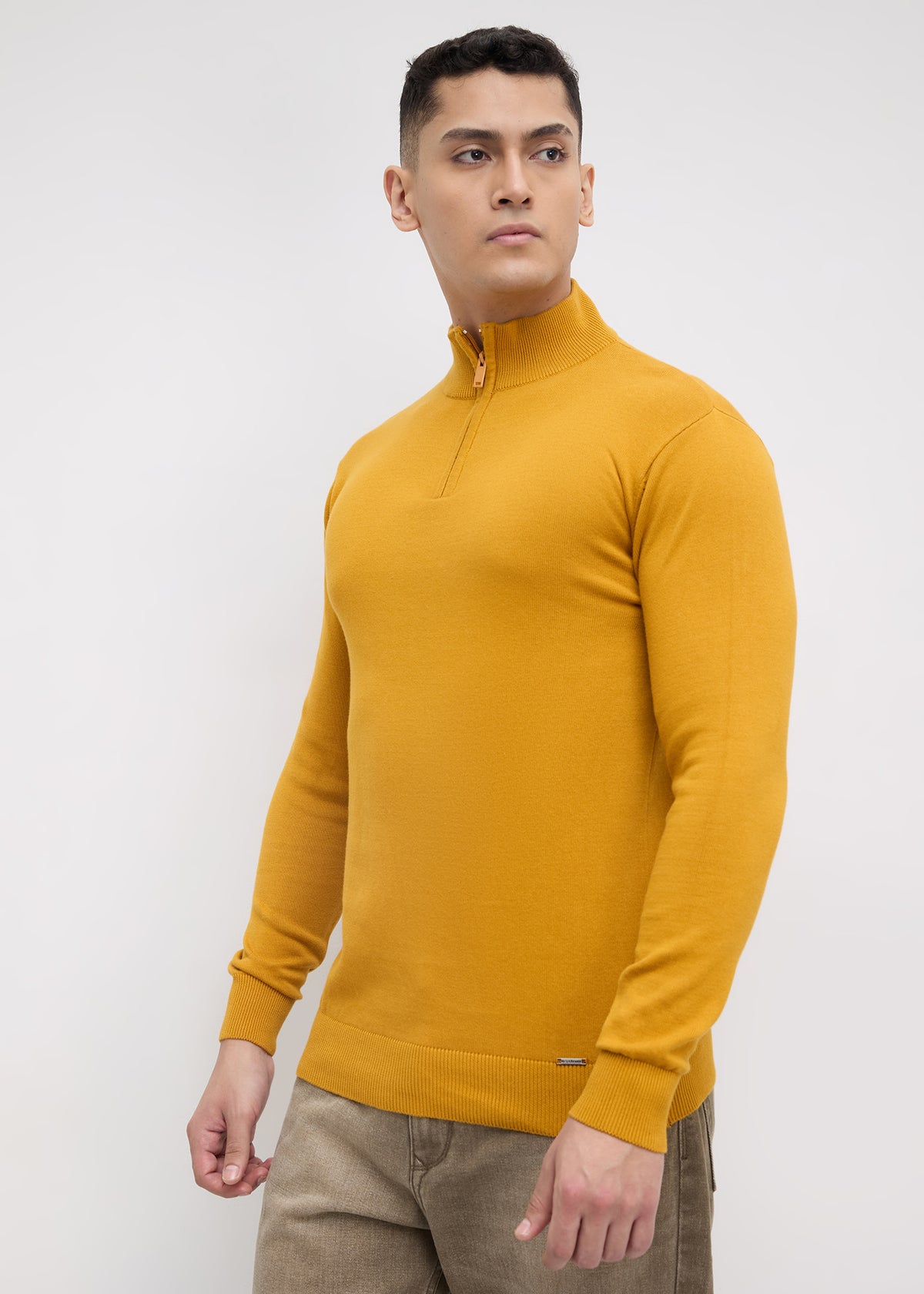 Lauren Quarter-Zip High Neck Pullover: Mustard