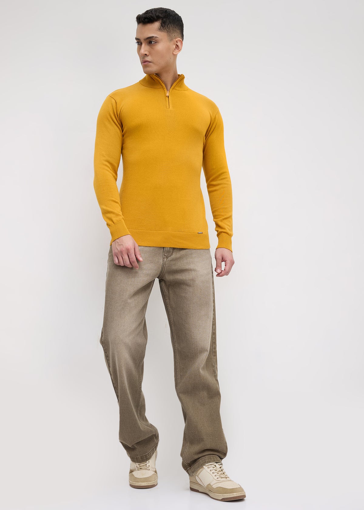 Lauren Quarter-Zip High Neck Pullover: Mustard
