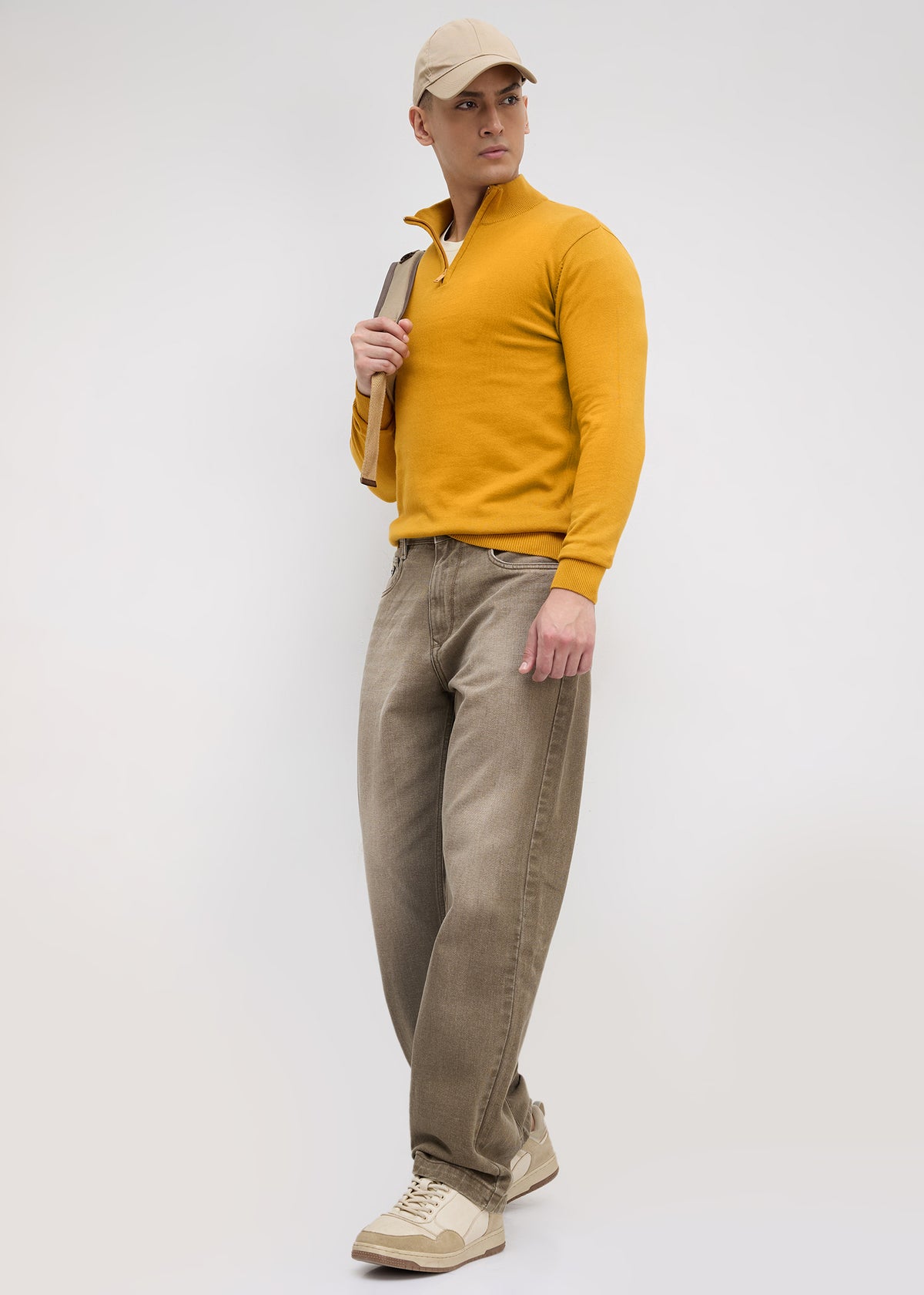 Lauren Quarter-Zip High Neck Pullover: Mustard