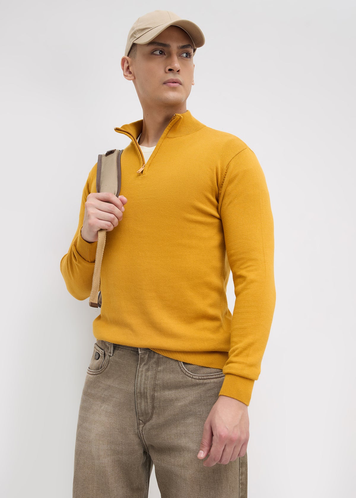 Lauren Half-Zip High Neck Pullover: Mustard