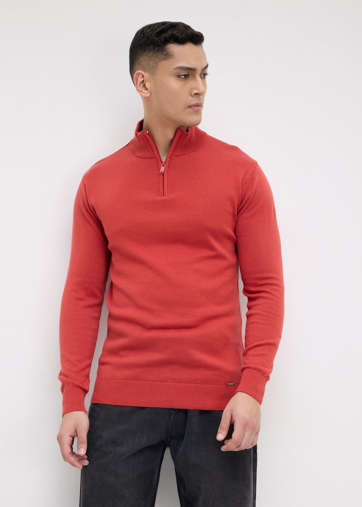 Lauren Quarter-Zip High Neck Pullover: Rust