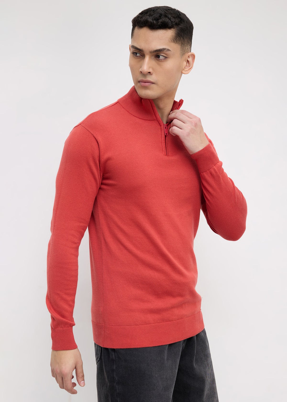 Lauren Quarter-Zip High Neck Pullover: Rust