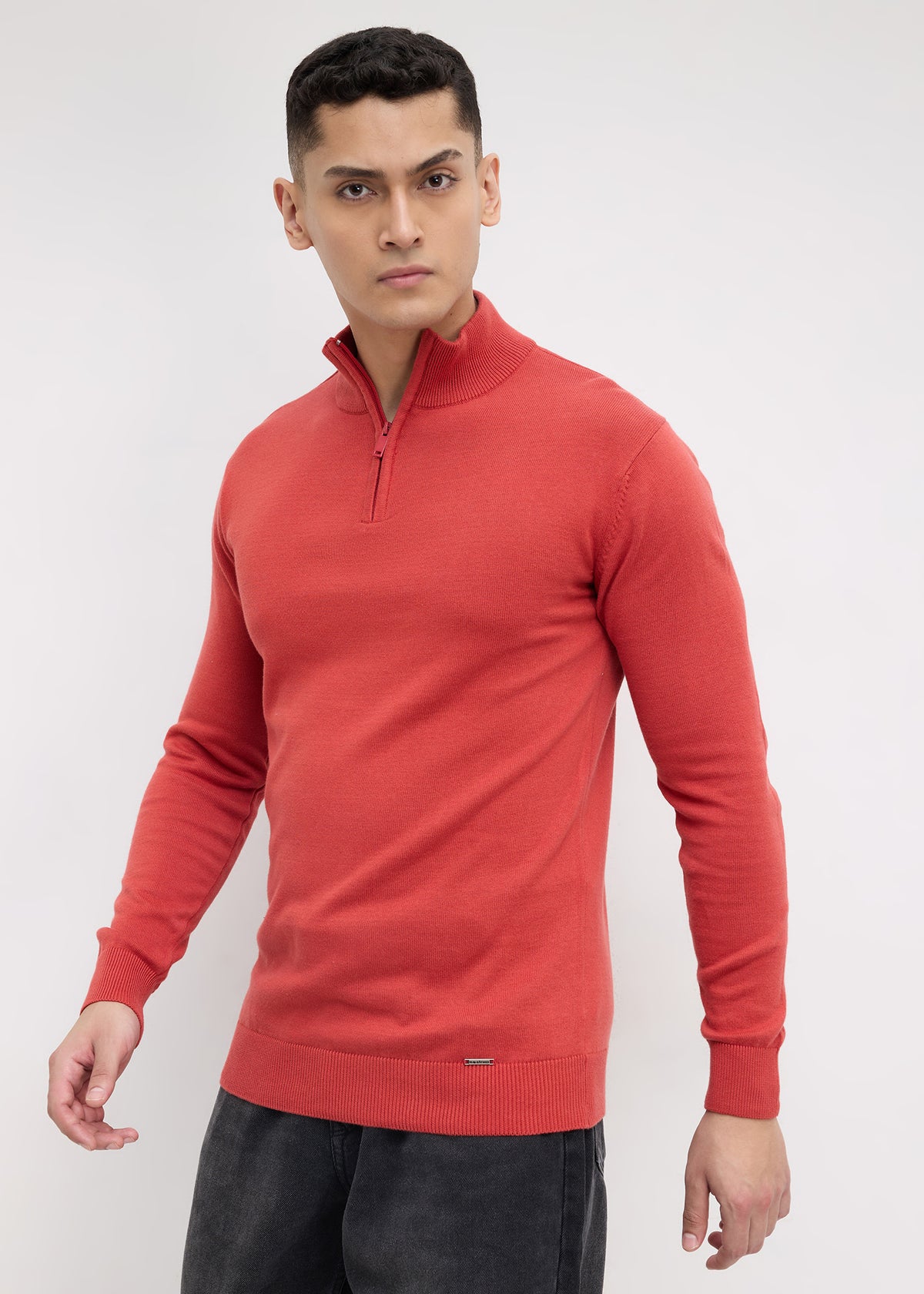 Lauren Quarter-Zip High Neck Pullover: Rust