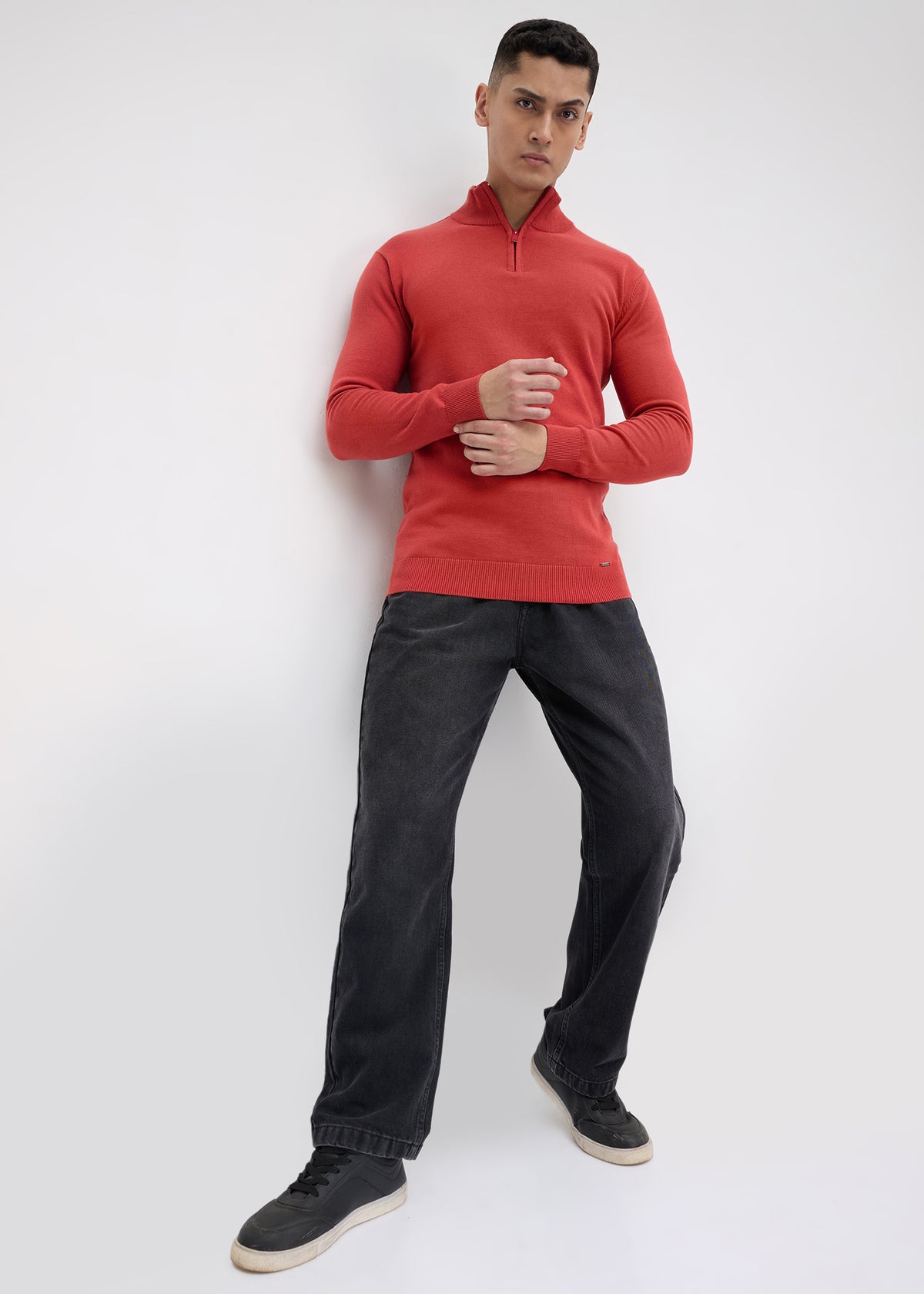 Lauren Quarter-Zip High Neck Pullover: Rust