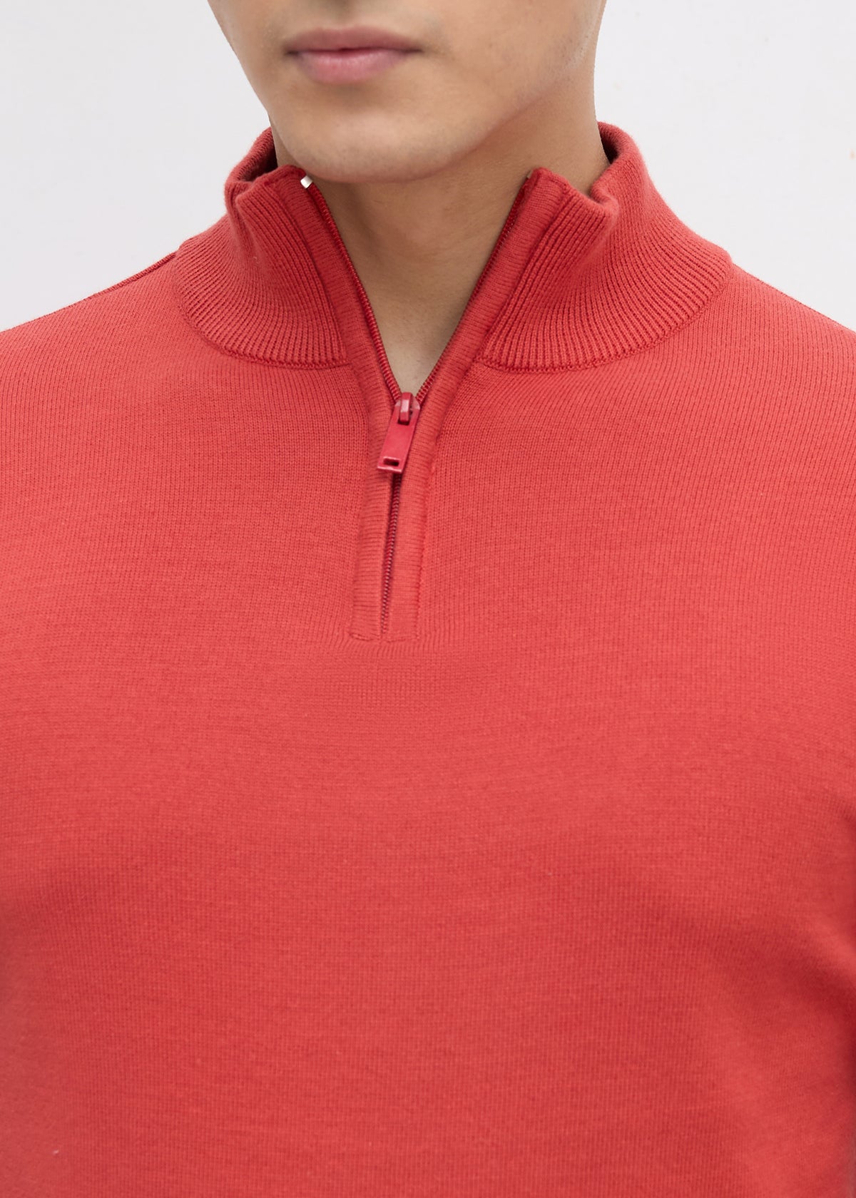 Lauren Quarter-Zip High Neck Pullover: Rust