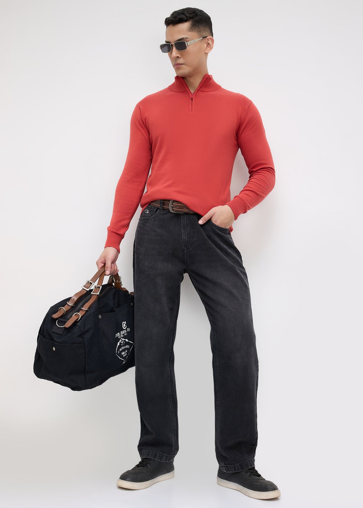 Lauren Quarter-Zip High Neck Pullover: Rust