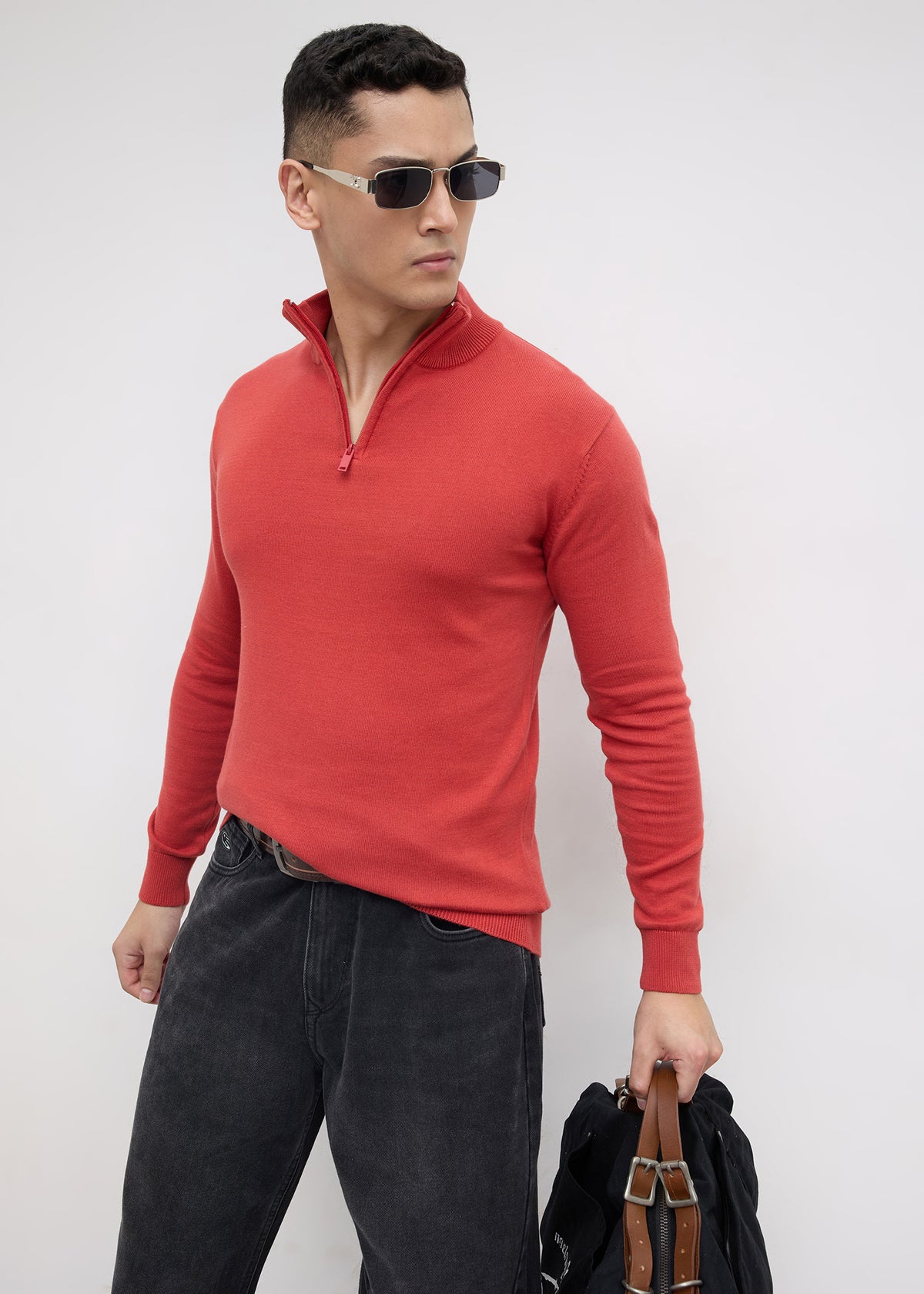 Lauren Half-Zip High Neck Pullover: Rust
