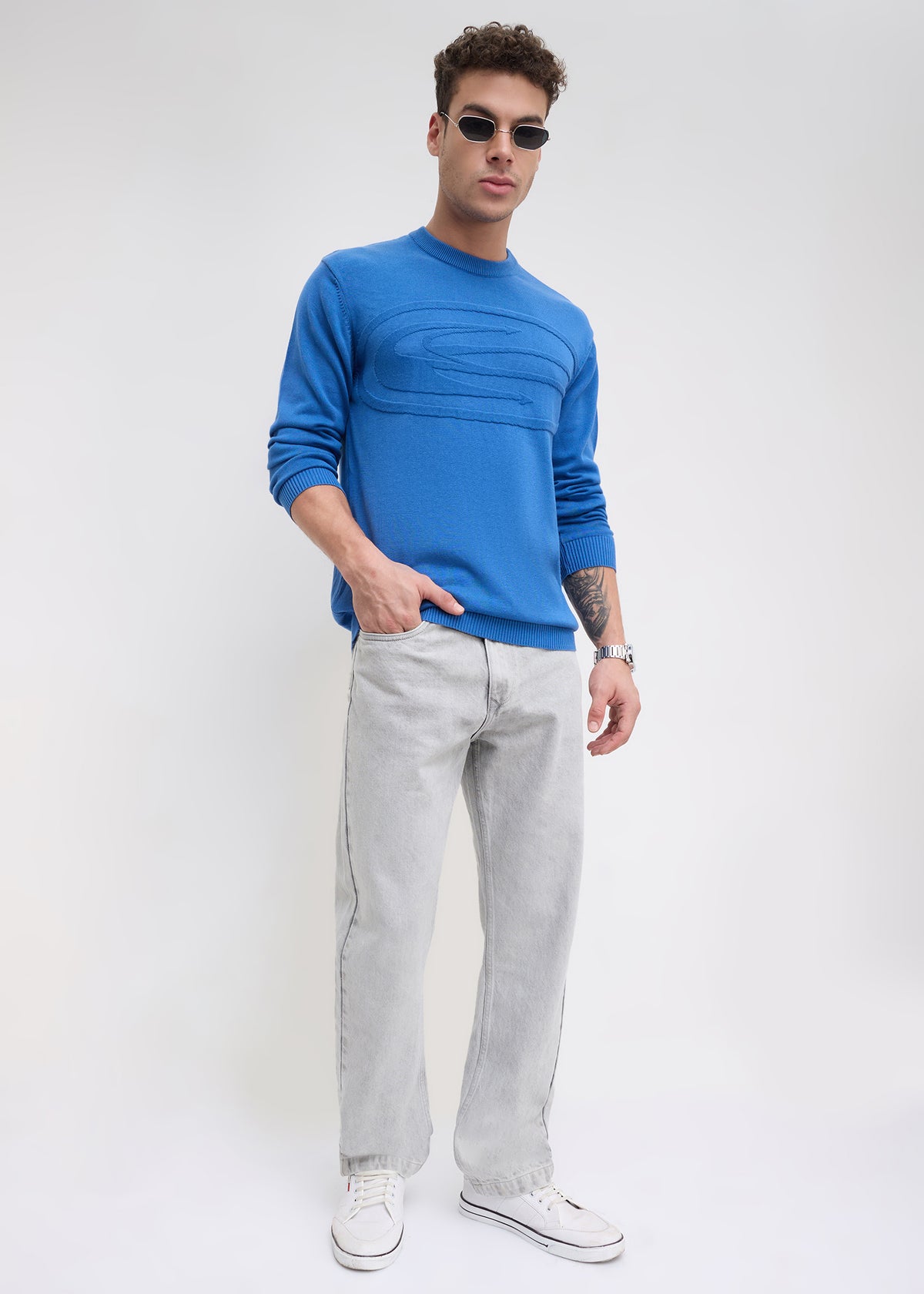 Stanway Tonal Logo Knit Sweater: Royal Blue