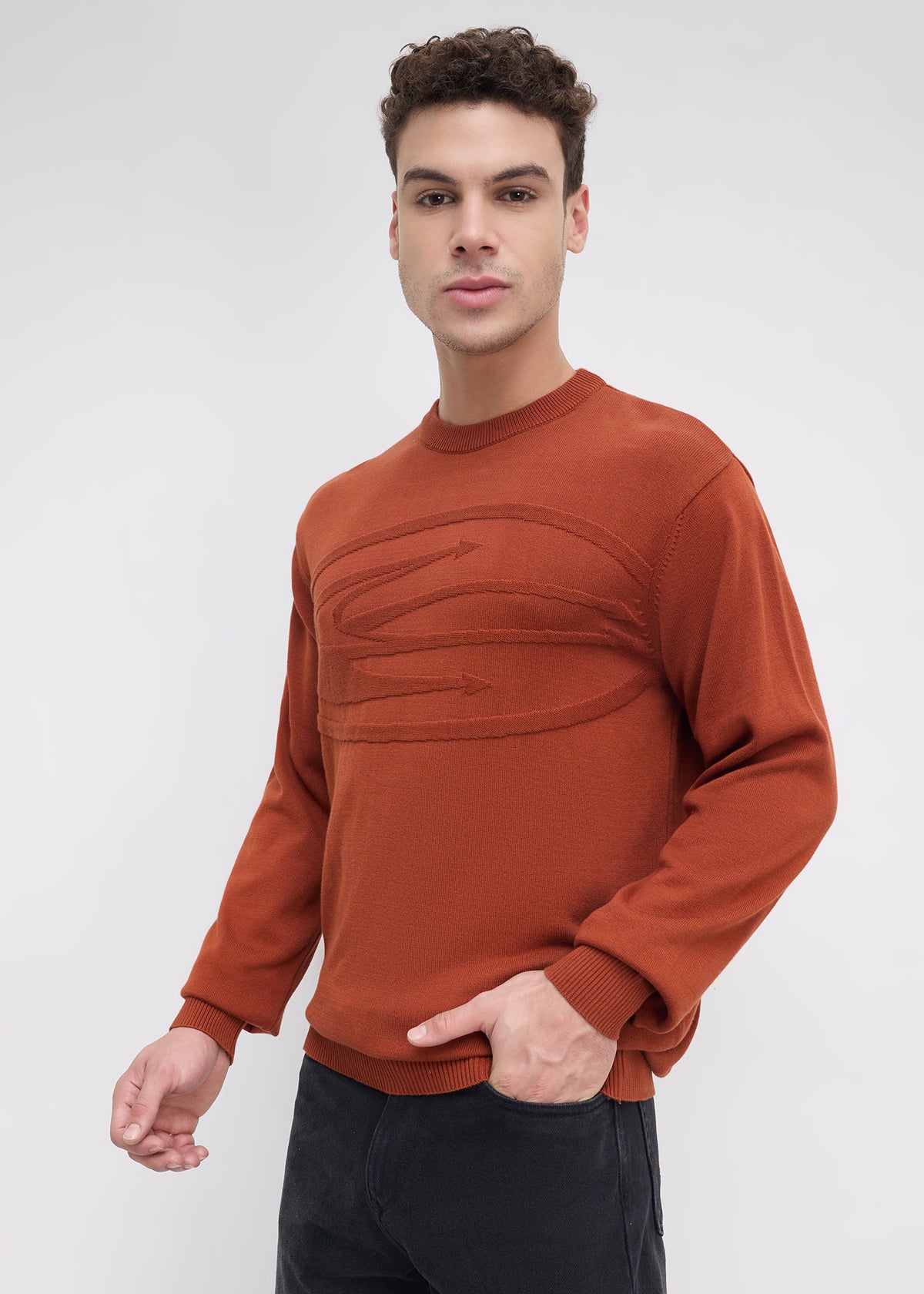 Stanway Tonal Logo Knit Sweater: Rust