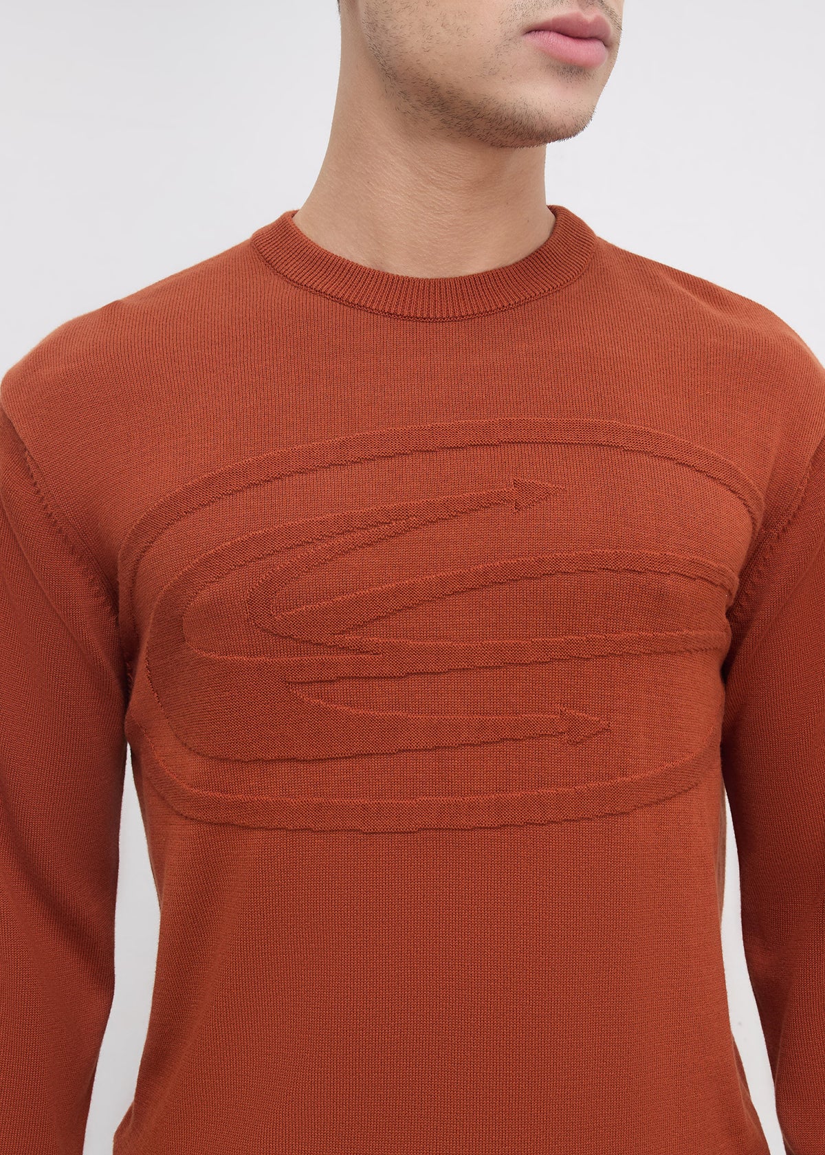 Stanway Tonal Logo Knit Sweater: Rust