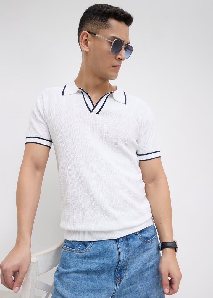 Heather Half Sleeve Polo: White