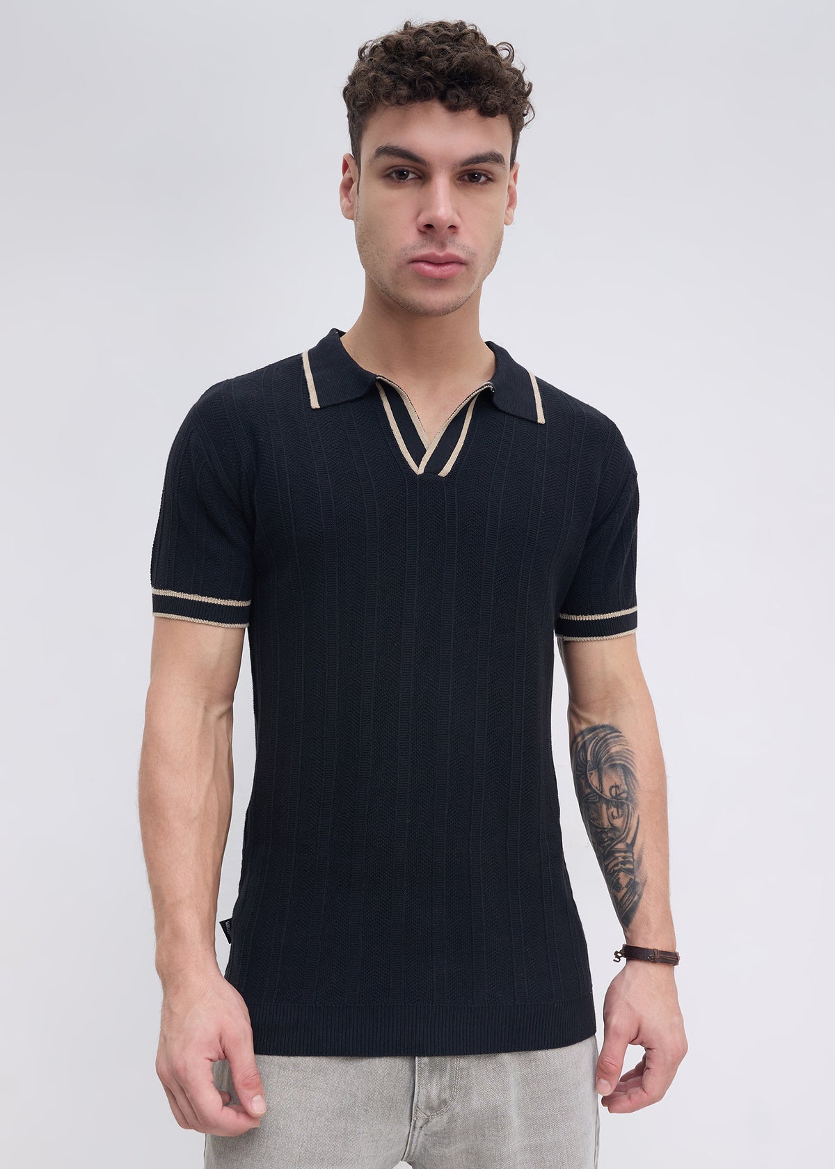 Heather Half Sleeve Polo: Black