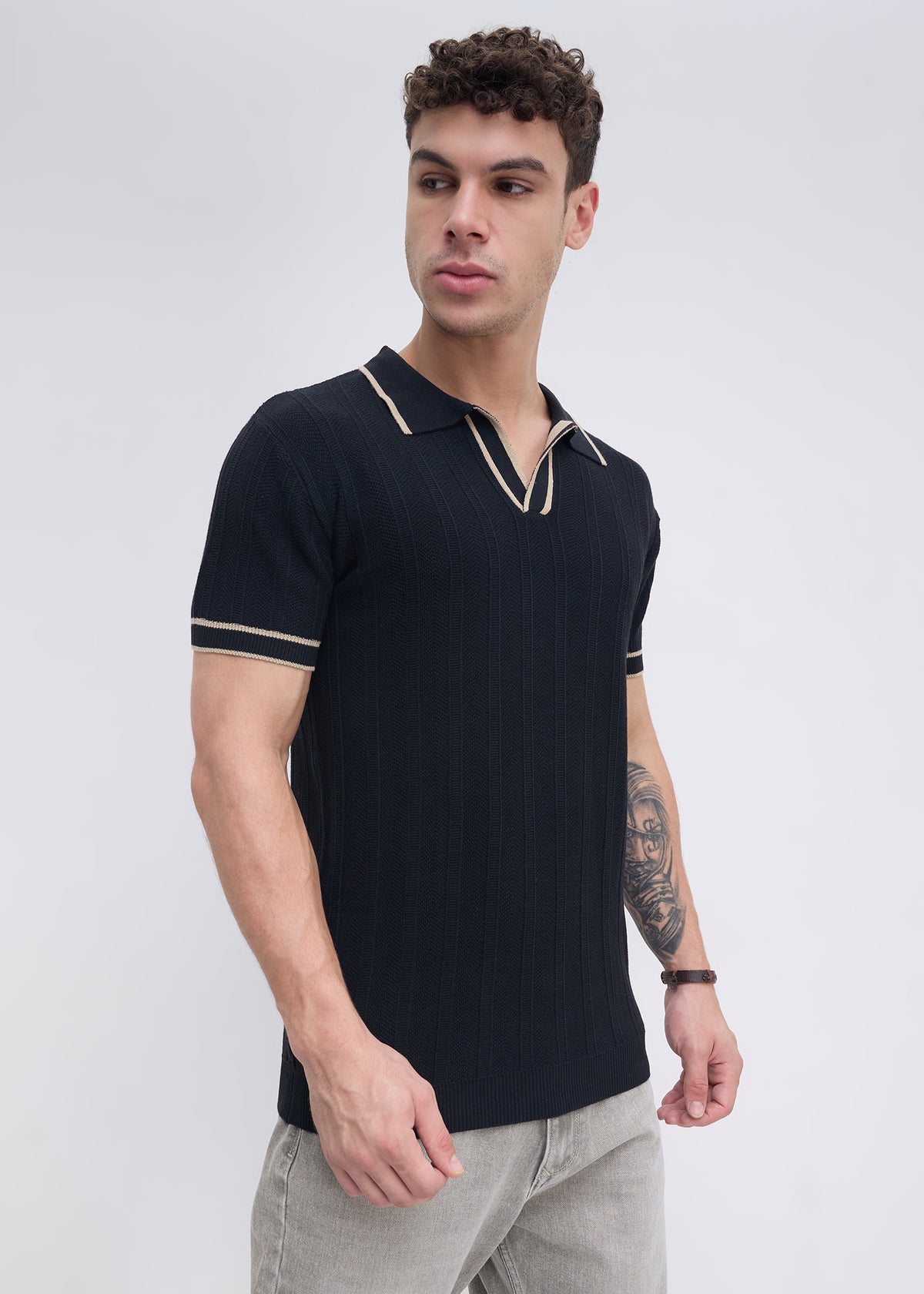 Heather Half Sleeve Polo: Black