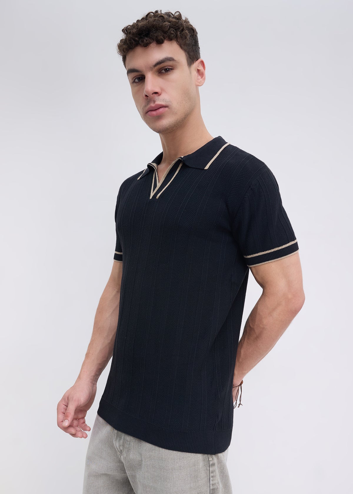Heather Half Sleeve Polo: Black