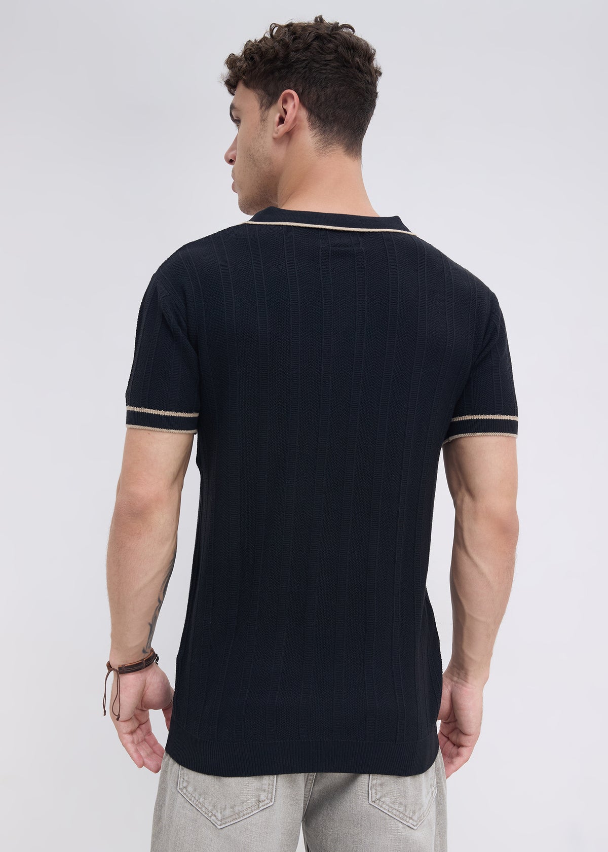Heather Half Sleeve Polo: Black