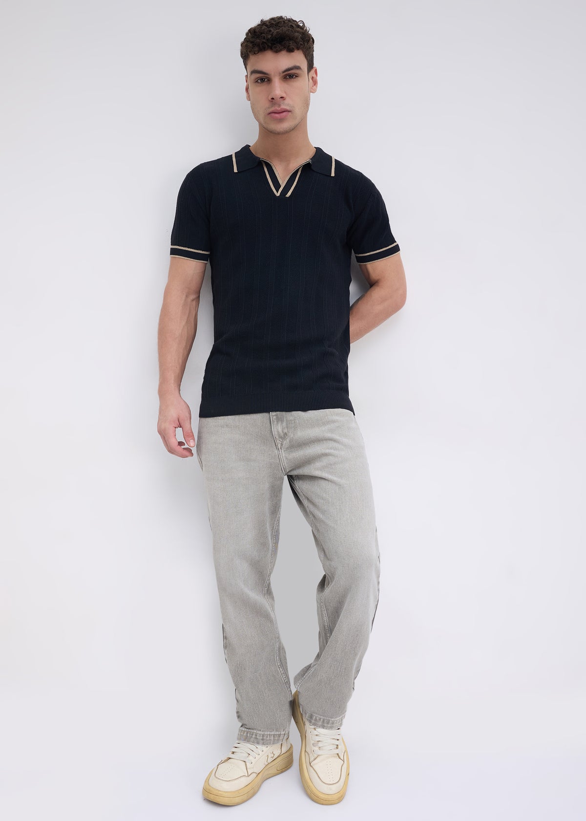Heather Half Sleeve Polo: Black