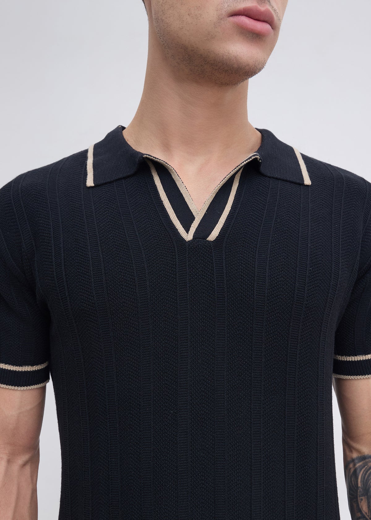Heather Half Sleeve Polo: Black