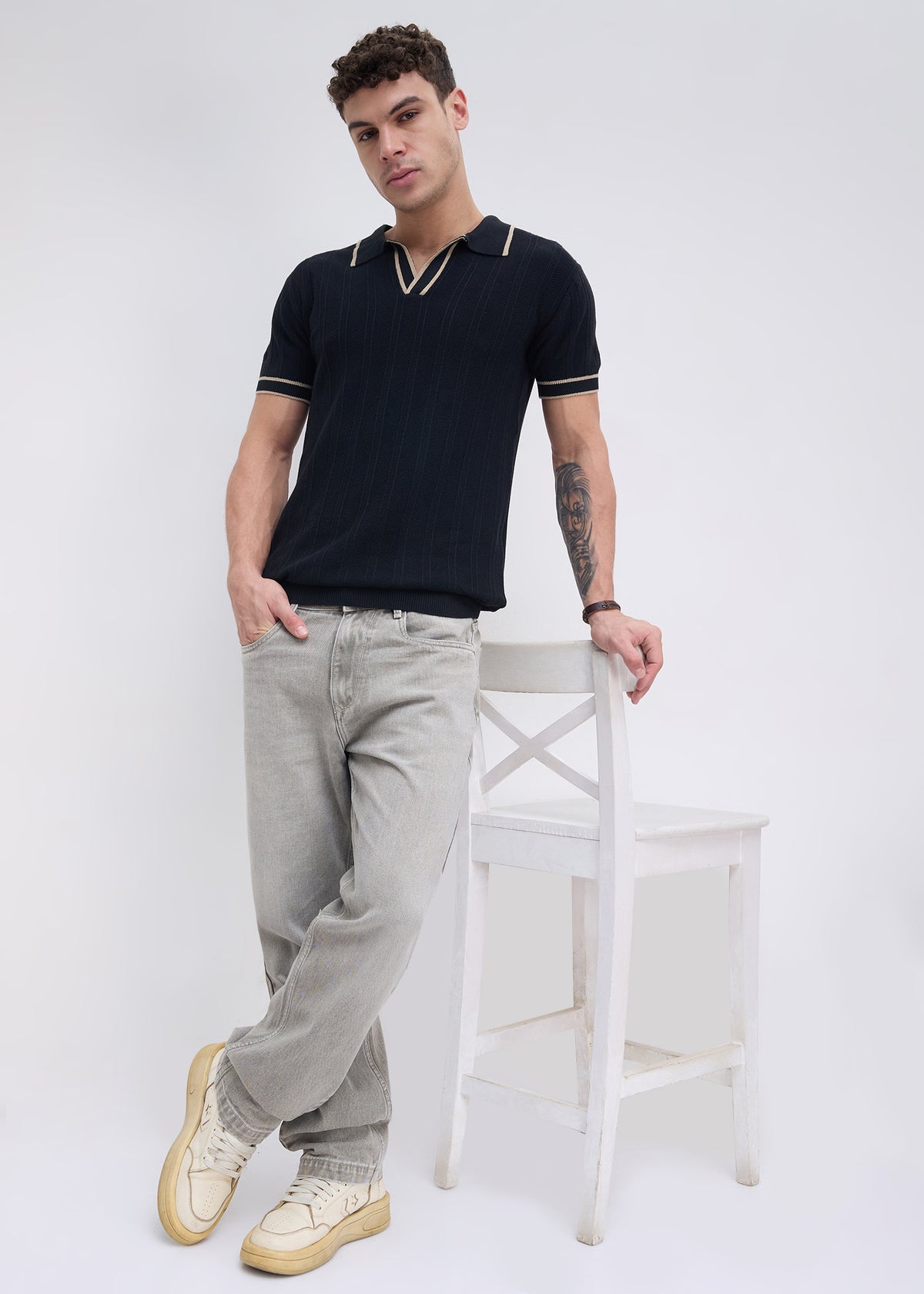 Heather Half Sleeve Polo: Black