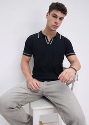 Heather Half Sleeve Polo: Black