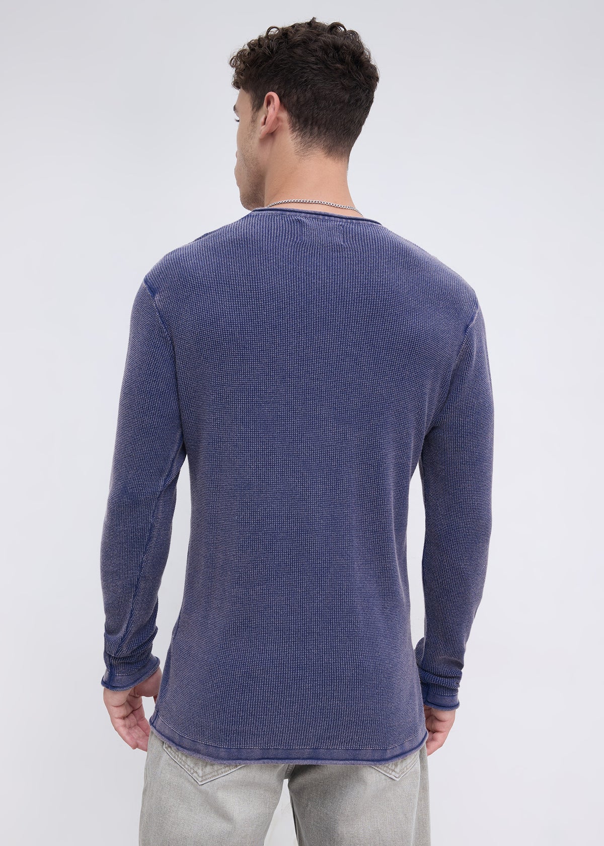 Codin Textured Round Neck Long Sleeve T-Shirt: Blue