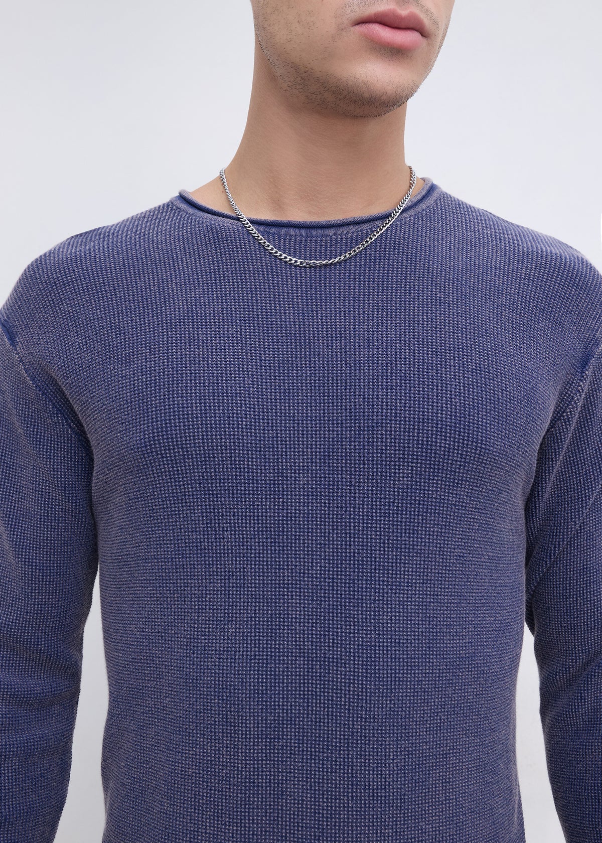 Codin Textured Round Neck Long Sleeve T-Shirt: Blue