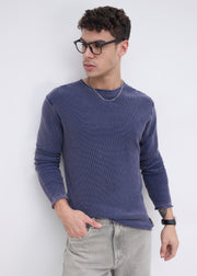 Codin Textured Round Neck Long Sleeve T-Shirt: Blue