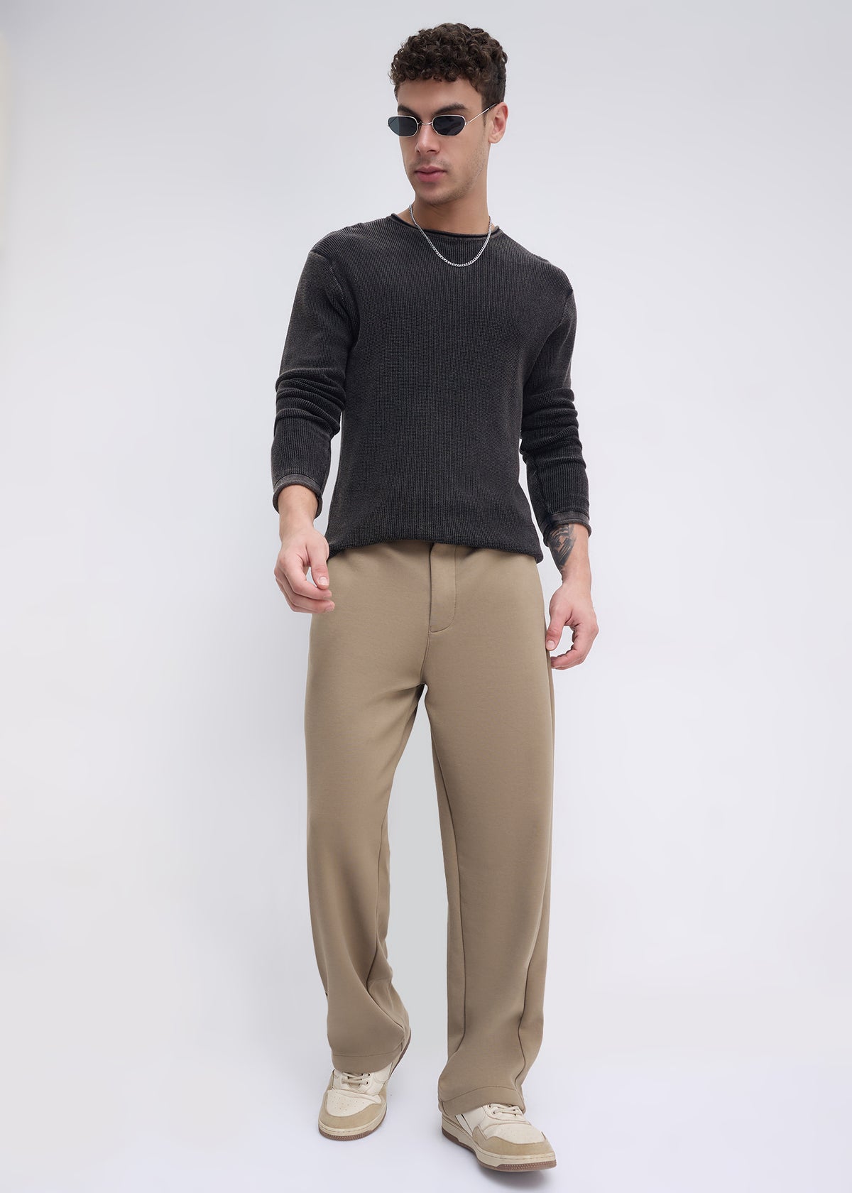 Codin Textured Round Neck Long Sleeve T-Shirt: Black