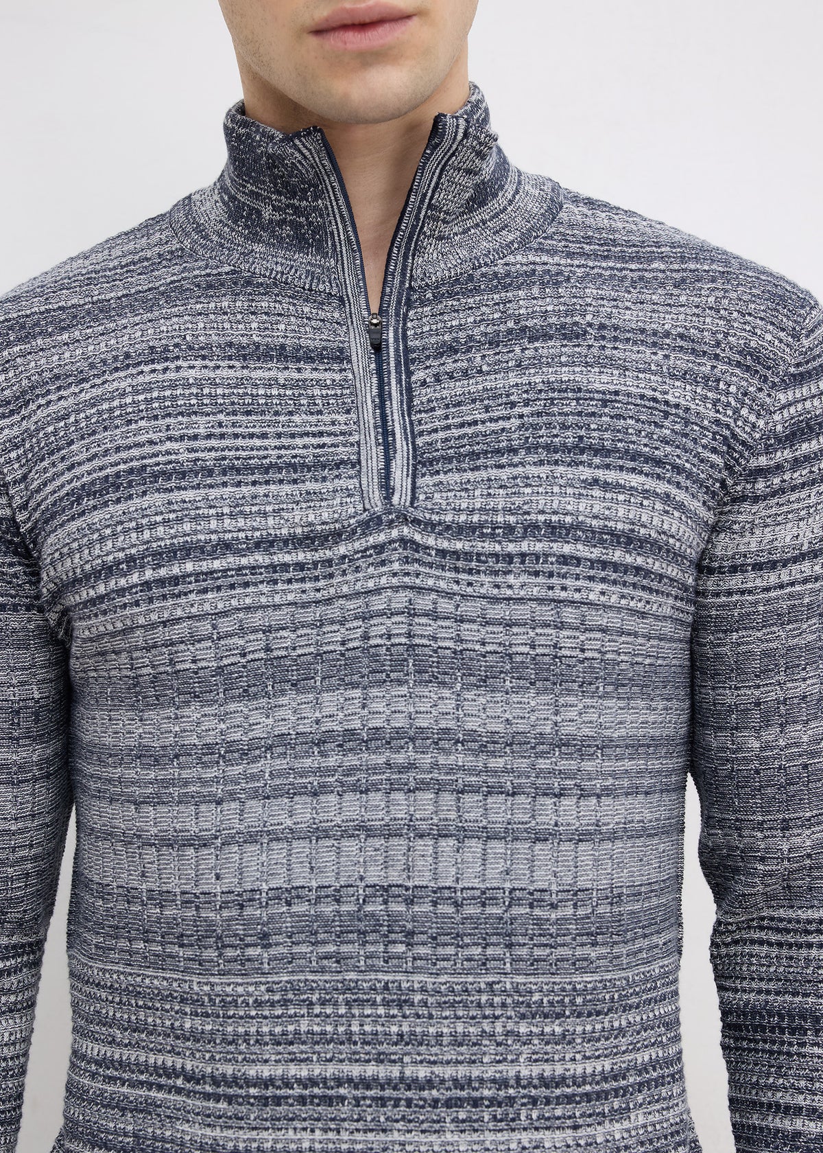 Kesron Textured Quarter-Zip Sweater: Navy